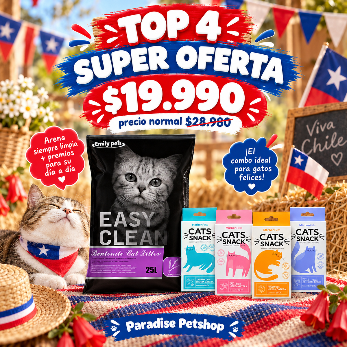 Pack Dieciochero! Arena Easy Clean 20 kg + Cats Snack a elección